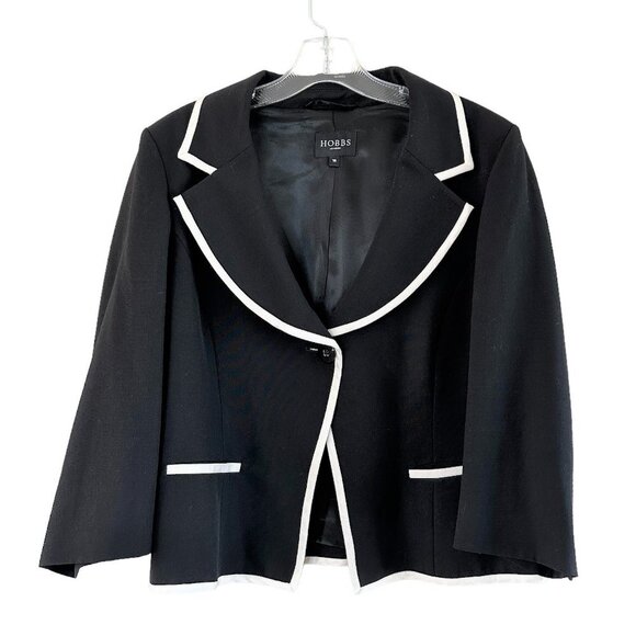 Hobbs London Jackets & Blazers - Hobbs London Black Wool Cropped Ivory Contrast Trim Blazer Jacket